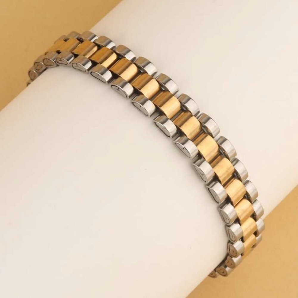 18K Gold Plated 1pc Two Tone Link Bracelet